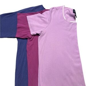 Set of Three Short Sleeve Robbed Knit Tops Magenta, Purple, Pink